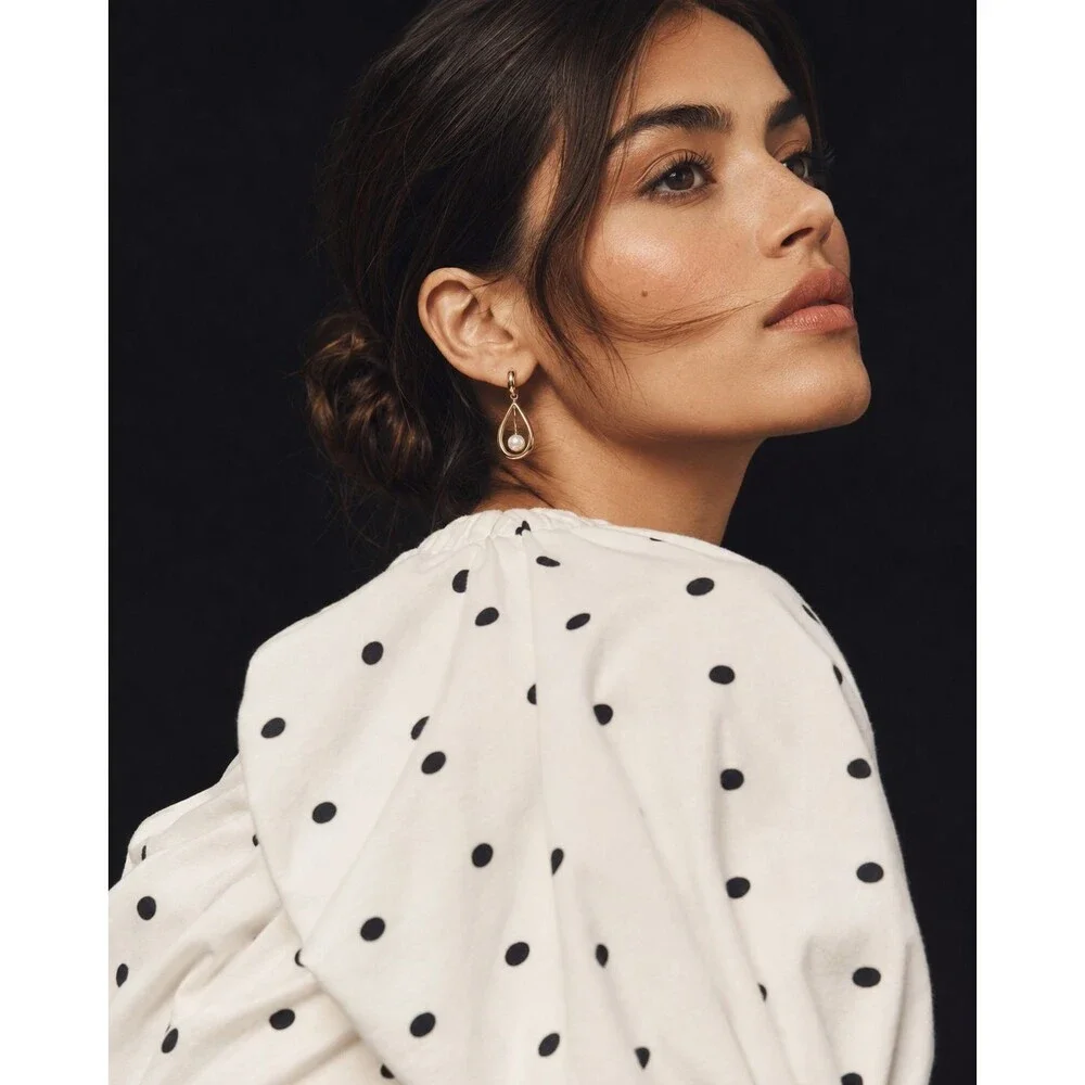 ANTHROPOLOGIE MAEVE Women New XS Bernadette Off Shoulder Top Asymmetric Polka